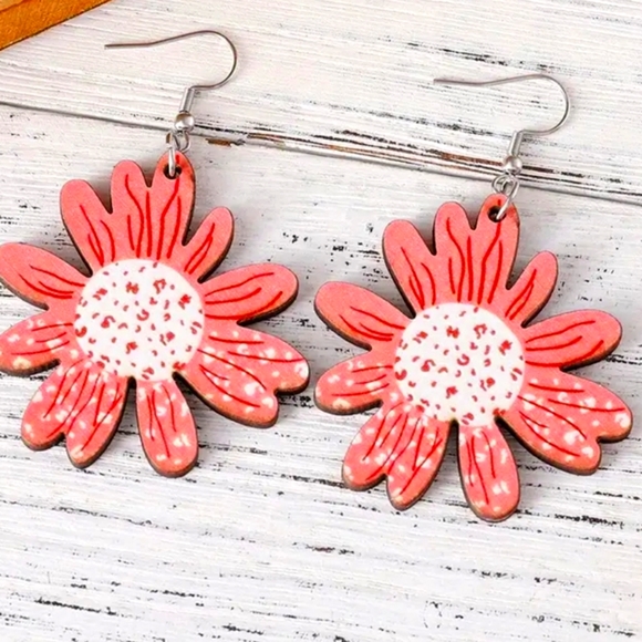 FLOWER Hippie DESIGN EARRINGS DOUBLE SIDE 925S French Hook - Picture 2 of 4